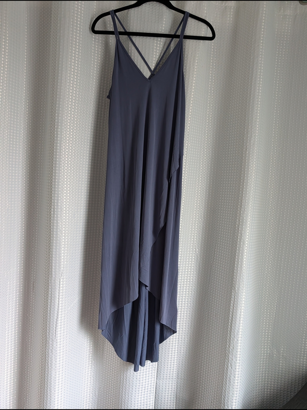 Lush Slate Blue High-Low Slip Dress